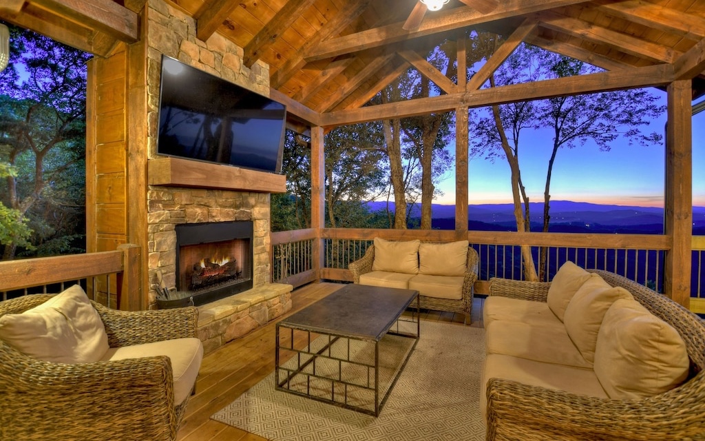 SUCCESSFUL RENTAL AND COMES FULLY FURNISHED! Privacy ,Views, USFS ,and Aska Adventure Area come together in this showstopper North GA cabin!!! This 4/3.5 features impeccable outdoor areas for entertaining with a stacked rock outdoor fireplace , wrap around decks, butcher block counter tops gleaming wood floors, walls of windows to take in the layered Mountain View's , chefs delight kitchen and much more . Add in the far that this established rental comes fully furnished and you have a home run in your cabin wish list. This home leaves nothing to be desired and quality workmanship with every upgrade. The saying says you never know how many friends you have until you have a cabin and owning this successful rental cabin in the North GA Ms where Lake Blue Ridge, Benton Mackaye hiking trails, Aska Adventure Area, numerous wineries , Blue Ridge Scenic Railway , Merciers famous fried pies, and the Toccoa River will def have you on top of everything Blue Ridge has to offer.