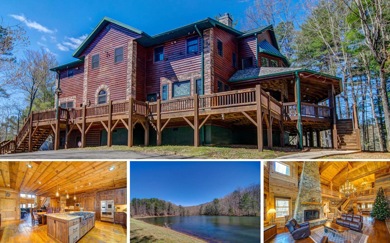 This stunning 12.25+/- acre mountain retreat offers everything you'll need to get away and enjoy the gorgeous Owltown Retreat community. Drive past the lake's glistening blue waters and up the road, where you'll arrive at this beautiful cabin estate. Walk in the front door and let the 2-story great room take your breath away with a towering stone fireplace and hanging grand chandelier. The warmth of the interior timber is beautifully accentuated by the luxury finishes throughout the home. Past the great room, the eat-in kitchen boasts stainless steel appliances, a gas cooktop on the massive kitchen island, a walk-in pantry, and an elevator. Outside, enjoy a closer proximity to the surrounding scenery with a large screened deck area with another masterfully crafted fireplace, just one section of the huge wraparound deck offering 360 views. The main floor also offers not one, but two master bedrooms. Both include walk-in closets and stone showers. One of the master bedrooms also includes a unique stand-in soaking tub. Upstairs, balconies run along both of the great room, giving the whole home a sense of connection. A huge game room has a long bar, making it easy for game players to keep themselves from going thirsty! An additional 4 bedrooms, office, 2 full (and luxurious) bathrooms, and half bathroom complete the upstairs. The bottom level of the house has an additional guest-suite that includes its own kitchenette, a two-car garage, and tons of additional storage.