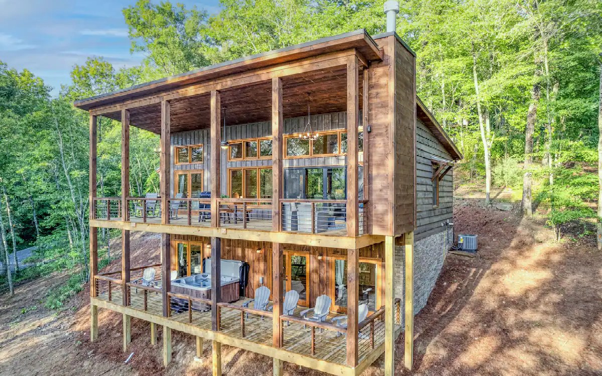 This is your opportunity to own a modern, contemporary cabin in Blue Ridge. Two large party decks will make this cabin the perfect place to entertain or just relax and listing to the mountain breeze. The estimated completion date is late June. Weather cooperating, it may be completed sooner. The chic, modern design will make this cabin a great rental if you choose. Photos are representative. Granite, countertops, and sinks may vary.