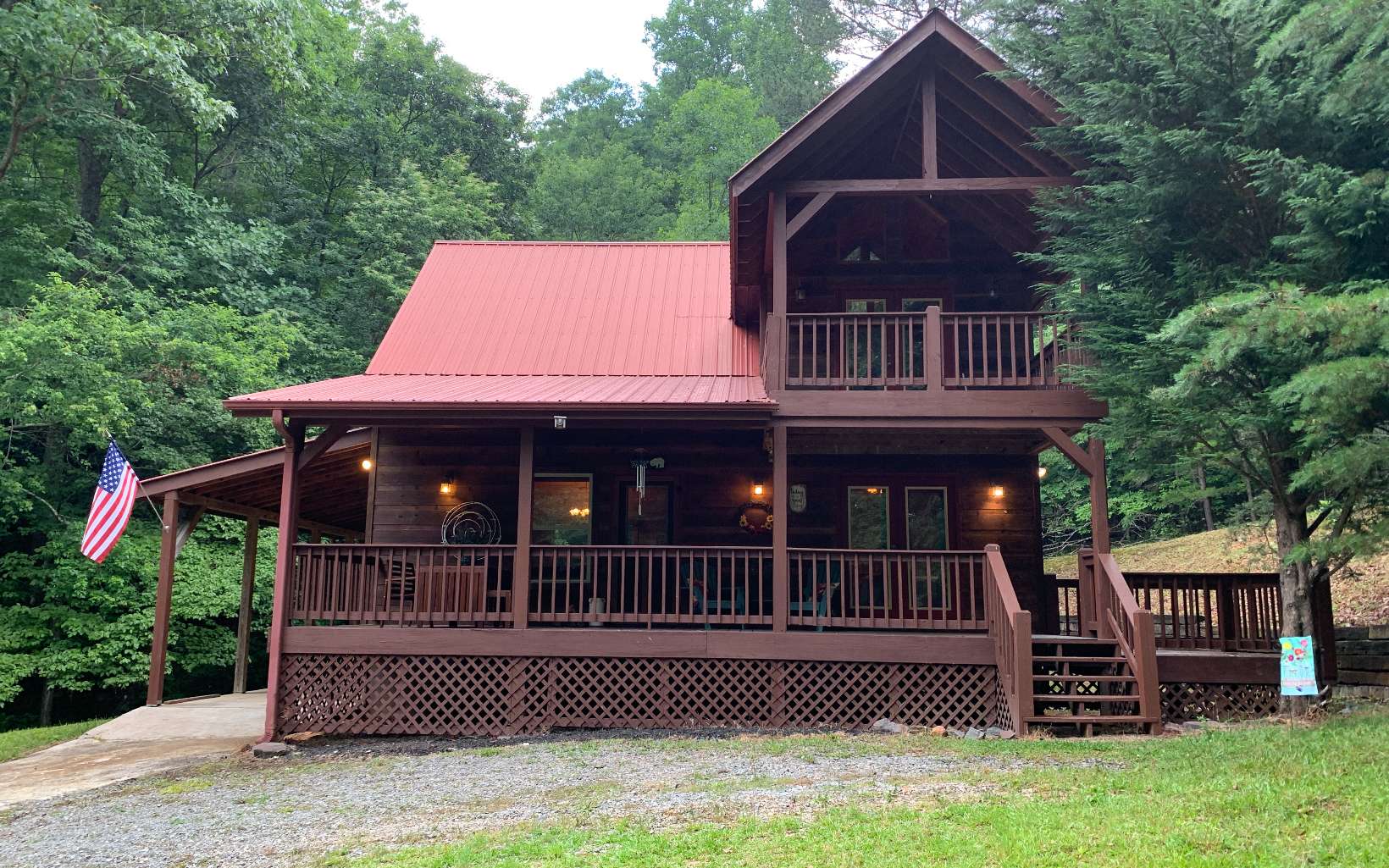 MOTIVATED SELLER! This Cabin Retreat located close to the Aska Adventure Area is being sold with two parcels totaling 2.982 acres. Parcel #1 includes 1.982 acres + gravel drive leading to existing cabin. Parcel #2 includes 1.00 acre buildable lot, gravel/dirt driveway, level area where previous cabin was built, plus a well. This lot could be great to build an additional rental cabin (check local building codes). Both parcels are divided by a flowing stream. Seller has plats, legal description, recorded driveway and well easement; available upon request. The 2 Bedroom / 2 Bath cabin has an open floor plan with knotty pine throughout, high ceilings, rock fireplace, nicely appointed kitchen, a laundry closet and 1 bed & 1 bath on main level with access to deck; the primary bedroom upstairs features a private bathroom with balcony, perfect to enjoy morning coffee. There is a large, covered deck with space and power for a spa; a single car carport plus the gravel drive allows for plenty of parking. This cabin has wonderful indoor and outdoor spaces for relaxing and entertaining; kickback by the fire-pit while listening to the babbling brook. Best of all, the property is conveniently situated in North GA; between Ellijay and Blue Ridge, and a short drive to great hiking and biking trails, Toccoa River & Lake Blue Ridge. This cabin is move-in ready as primary residence or great for Short Term Rental year-round.